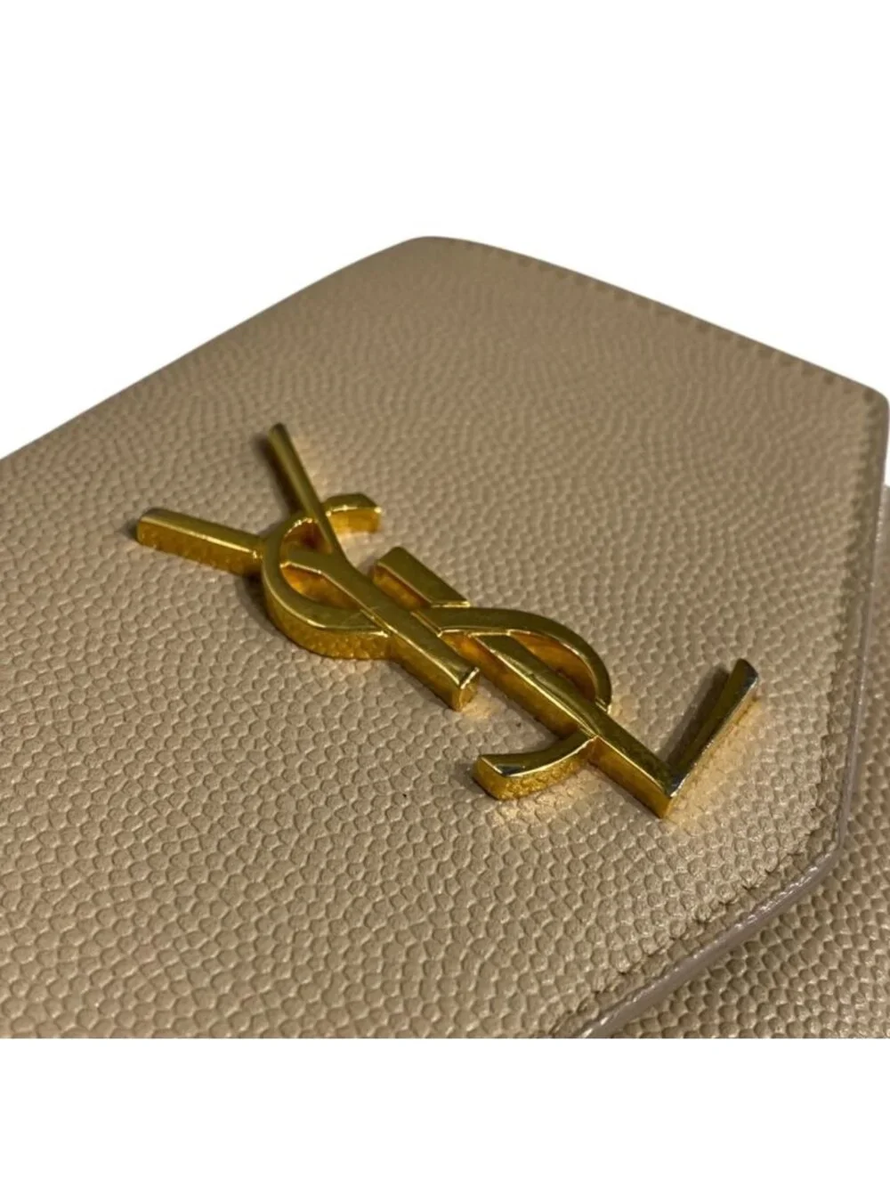 Saint Laurent Wallet Uptown Compact Leather Beige